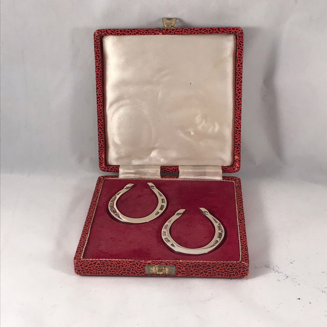 Pair Of Silver Horseshoe Napkin Holders Often Used As Lucky Charms