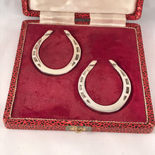 Load image into Gallery viewer, Pair Of Silver Horseshoe Napkin Holders Often Used As Lucky Charms
