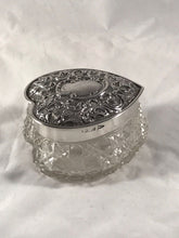 Load image into Gallery viewer, Edwardian Heart Shaped Silver and Glass Trinket Pot
