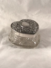 Load image into Gallery viewer, Edwardian Heart Shaped Silver and Glass Trinket Pot
