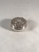 Load image into Gallery viewer, Solid Sterling Silver Large Pill Pot With Embossed Decoration Birmingham 1989
