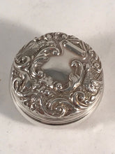 Load image into Gallery viewer, Solid Sterling Silver Large Pill Pot With Embossed Decoration Birmingham 1989
