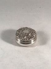 Load image into Gallery viewer, Solid Sterling Silver Large Pill Pot With Embossed Decoration Birmingham 1989
