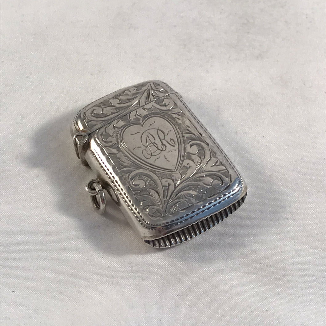 Edwardian Silver Vesta With Heart Shaped Cartouche Birmingham 1905