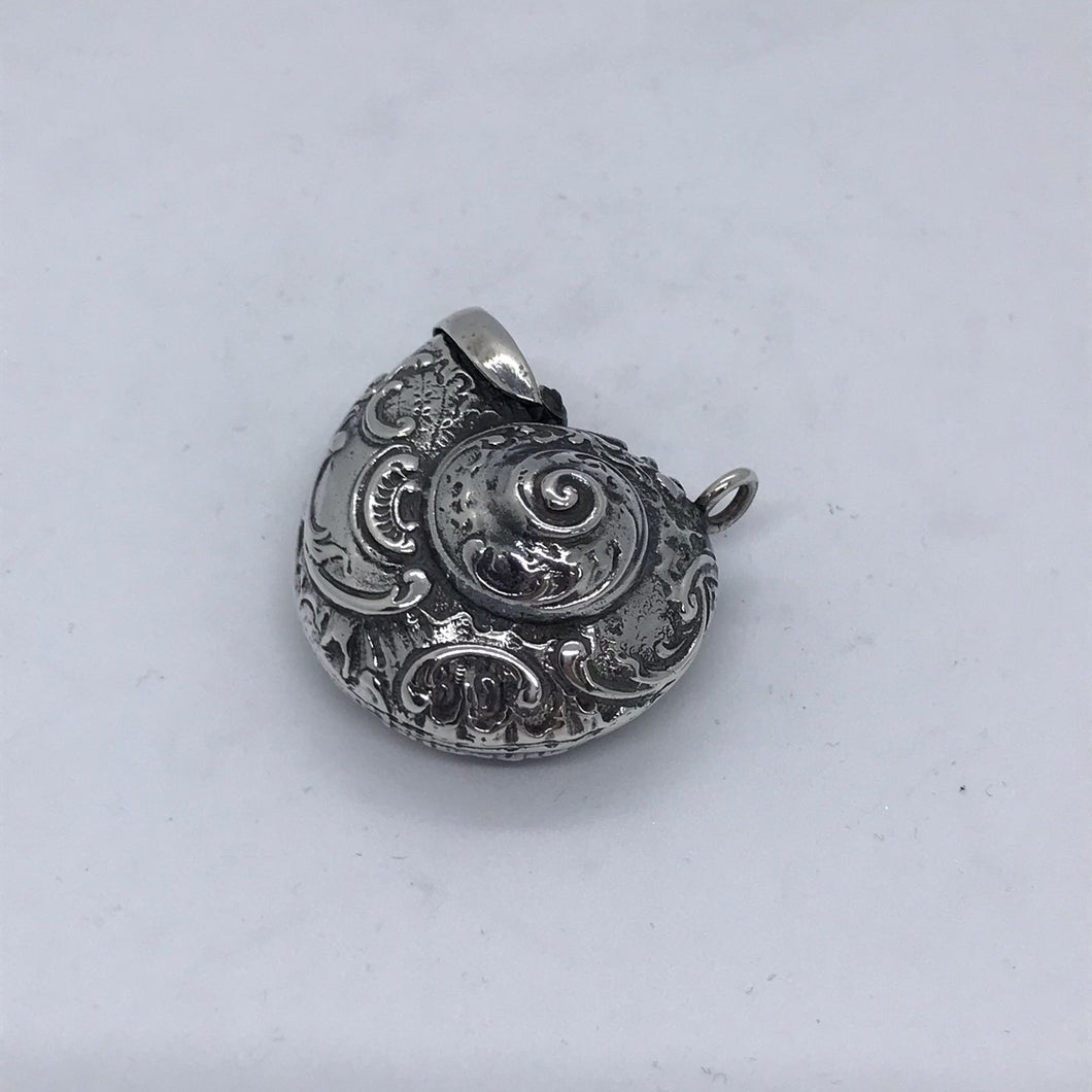 Silver Nautilus Shell Vesta Hallmarked London 1979 With Bail