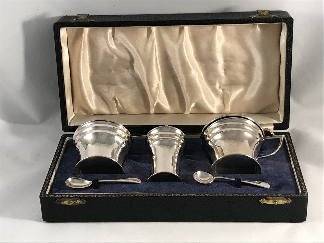 Hallmarked Solid Silver Cruet Set Art Deco Style Birmingham 1966