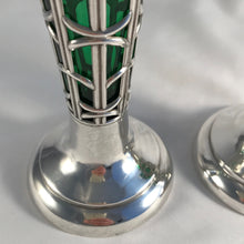 Load image into Gallery viewer, Pair Of Art Nouveau Silver And Glass Vases Sheffield 1909
