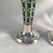 Load image into Gallery viewer, Pair Of Art Nouveau Silver And Glass Vases Sheffield 1909
