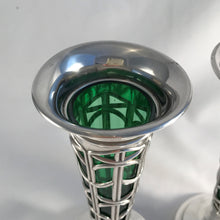 Load image into Gallery viewer, Pair Of Art Nouveau Silver And Glass Vases Sheffield 1909
