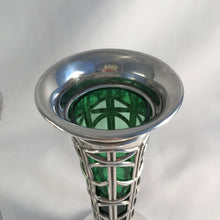 Load image into Gallery viewer, Pair Of Art Nouveau Silver And Glass Vases Sheffield 1909
